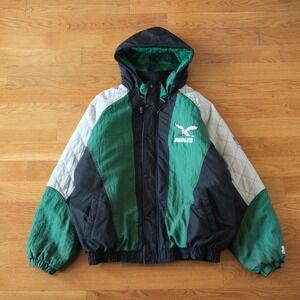 Starter Philadelphia Eagles Jacket Mens Green Black XL Vintage NFL Hooded Parka
